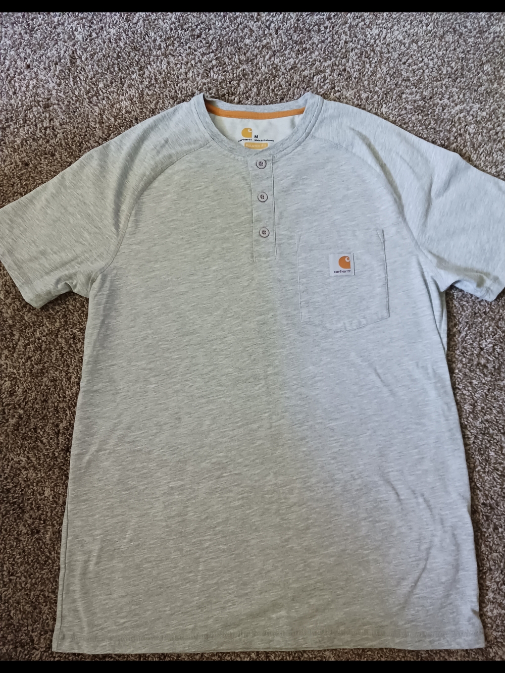 Carhartt Men’s Force Heather Light Gray Short-Sleeve Henley with Pocket